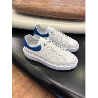 1011 Beyaz Lacivert Detay Hakiki Deri Erkek Sneakers