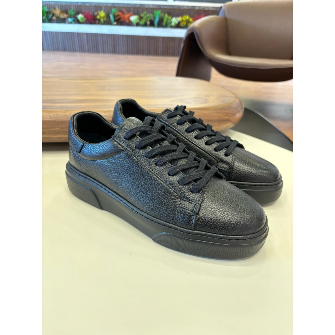 1090 Siyah Cilt - Siyah Taban Hakiki Deri Erkek Sneakers