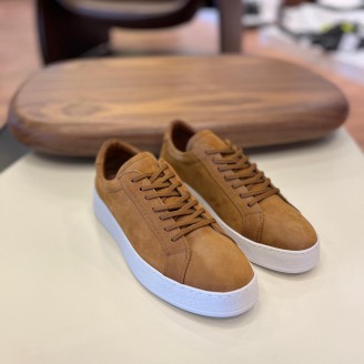 4226 Taba Nubuk - Beyaz Taban Hakiki Deri Erkek Sneakers