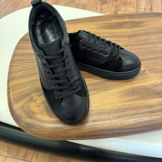 4226 Siyah Süet Detaylı Hakiki Deri Erkek Sneakers