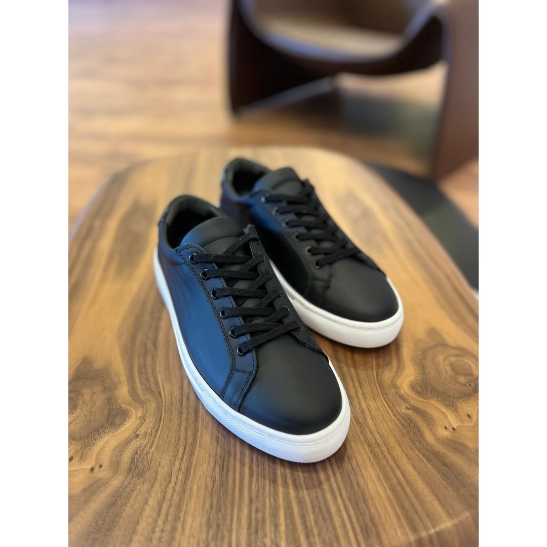 4253 Mat Siyah Hakiki Deri Erkek Sneakers