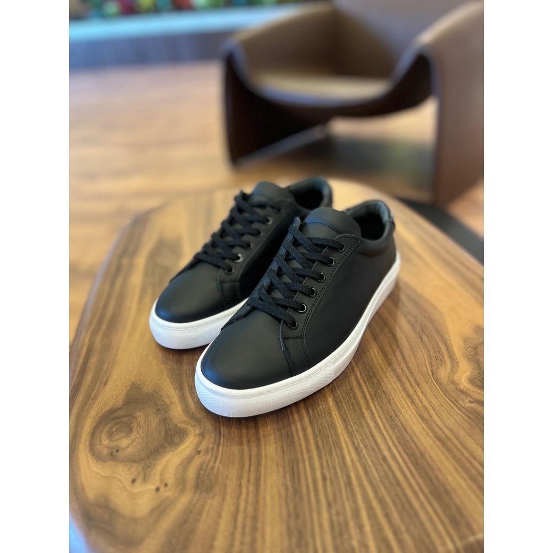4253 Mat Siyah Hakiki Deri Erkek Sneakers