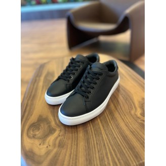 4253 Mat Siyah Hakiki Deri Erkek Sneakers