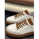 4253 Beyaz Taba Detaylı Hakiki Deri Erkek Sneakers