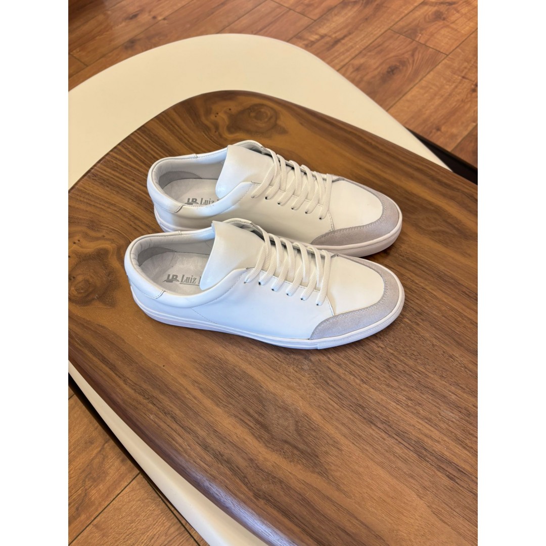 4253 Beyaz Süet Detaylı Hakiki Deri Erkek Sneakers