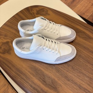 4253 Beyaz Süet Detaylı Hakiki Deri Erkek Sneakers