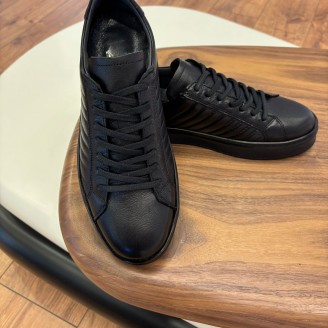 4253 Siyah Dikiş Detaylı Hakiki Deri Erkek Sneakers