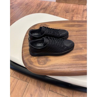 4253 Siyah Dikiş Detaylı Hakiki Deri Erkek Sneakers