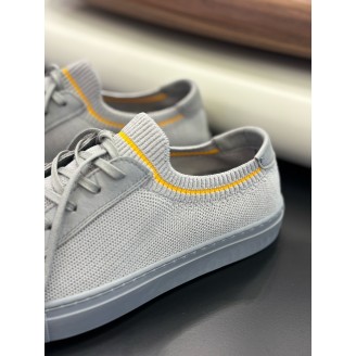 4253 Füme Triko Sarı Detaylı Hakiki Deri Erkek Sneakers