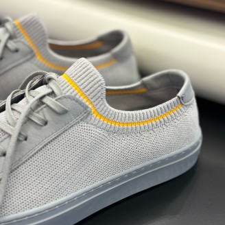 4253 Füme Triko Sarı Detaylı Hakiki Deri Erkek Sneakers