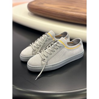 4253 Füme Triko Sarı Detaylı Hakiki Deri Erkek Sneakers