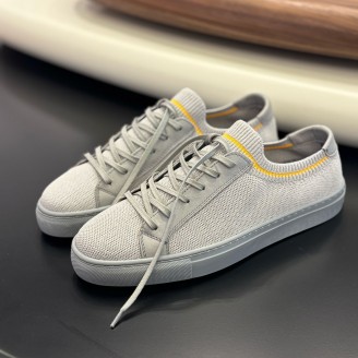 4253 Füme Triko Sarı Detaylı Hakiki Deri Erkek Sneakers