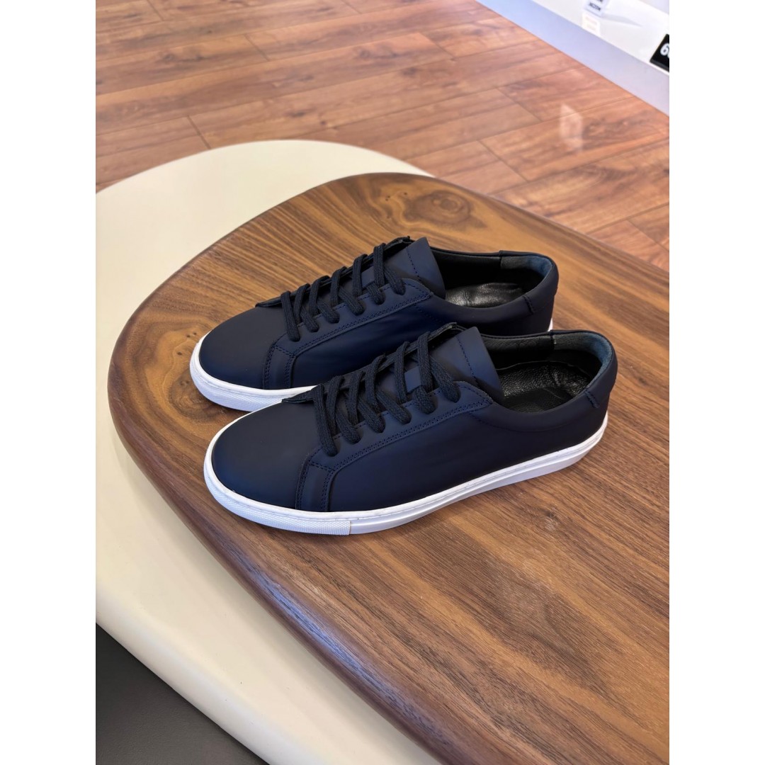4253 Mat Lacivert Hakiki Deri Erkek Sneakers