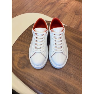 Paris Beyaz - Turuncu Detaylı Hakiki Deri Erkek Sneakers