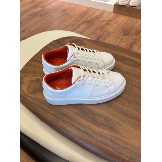 Paris Beyaz - Turuncu Detaylı Hakiki Deri Erkek Sneakers