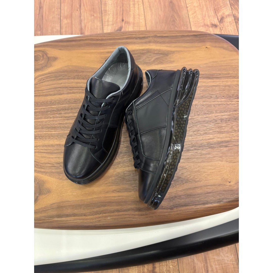 Paris Siyah Gri Detaylı Hakiki Deri Erkek Sneakers