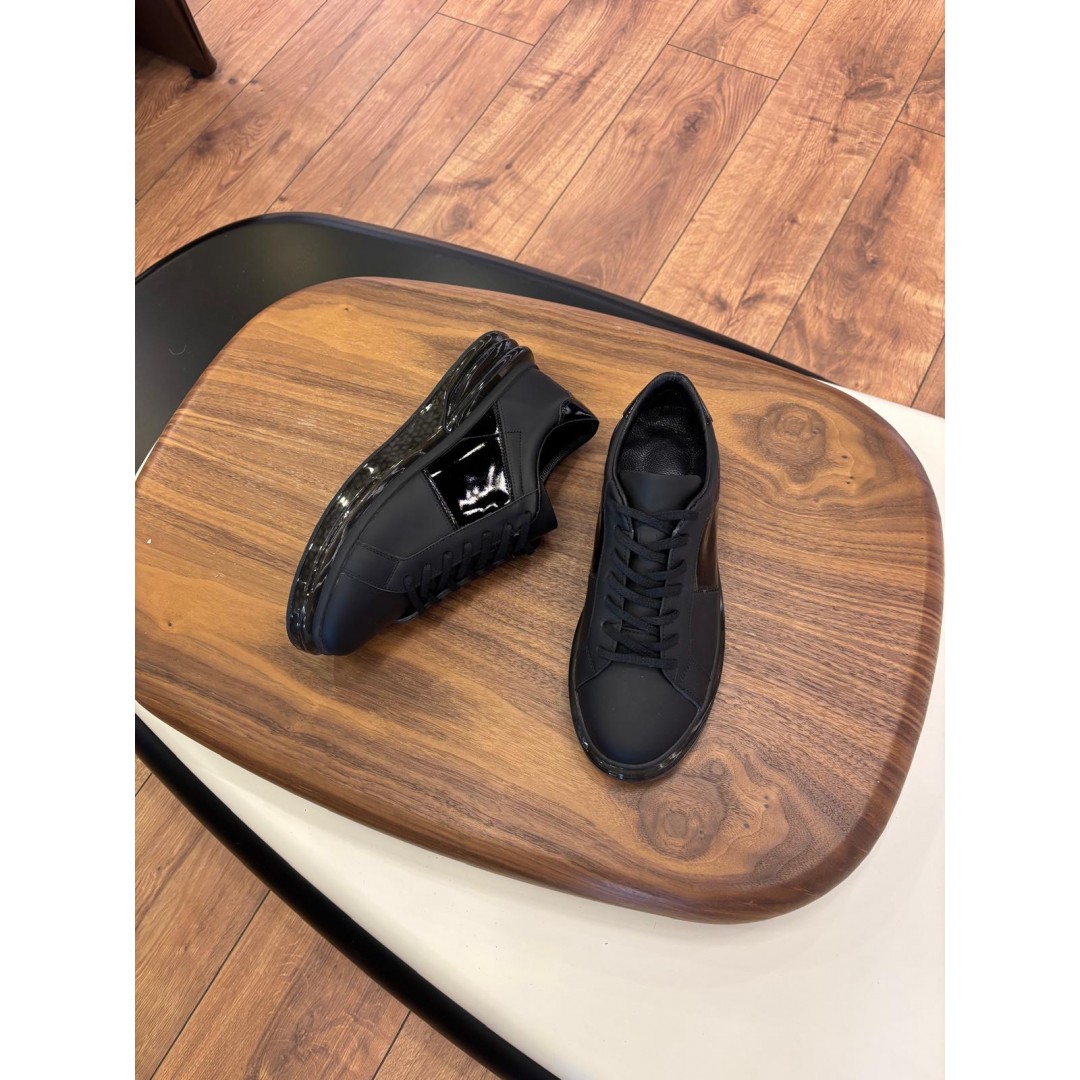 Paris Siyah Mat Rugan Detaylı Hakiki Deri Erkek Sneakers