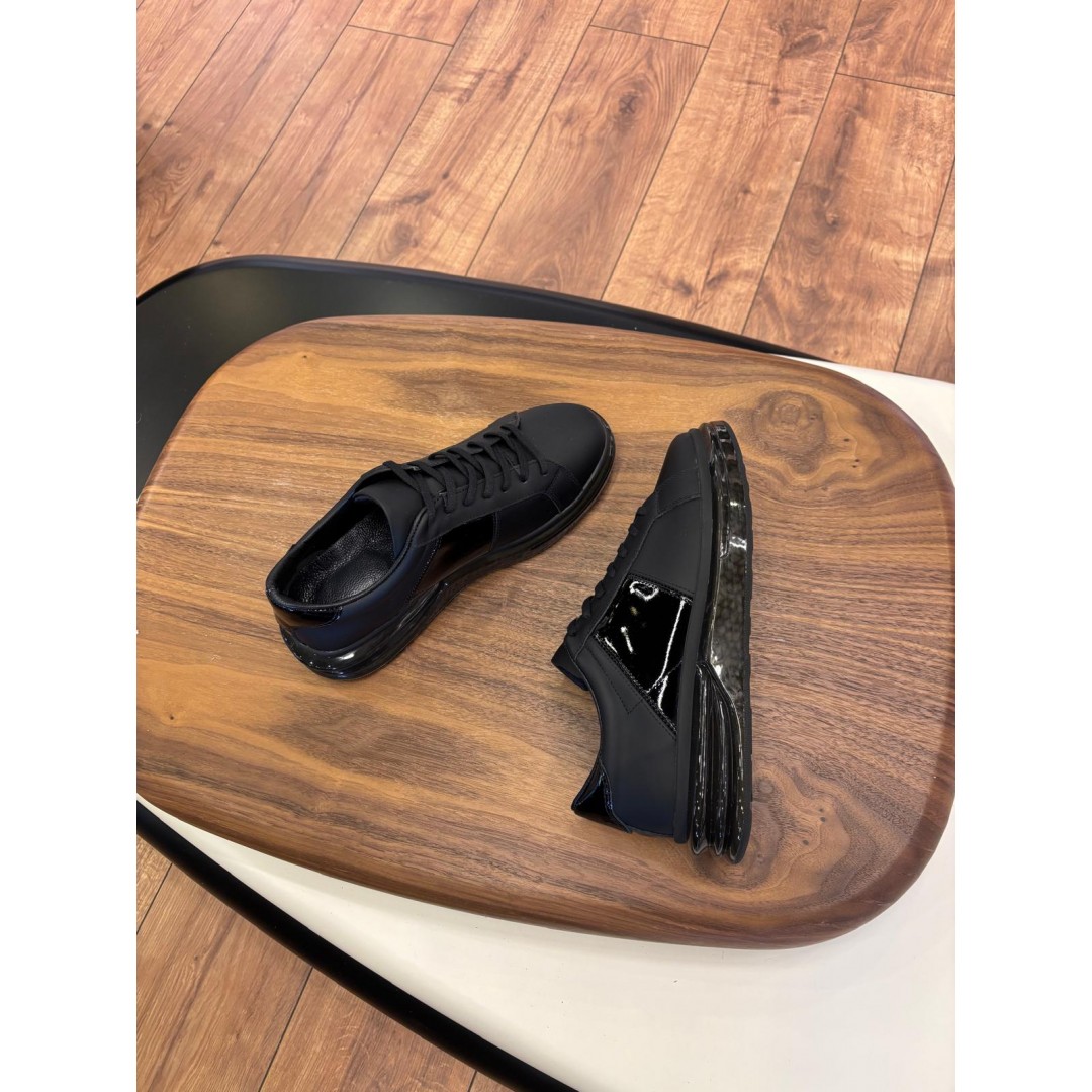 Paris Siyah Mat Rugan Detaylı Hakiki Deri Erkek Sneakers