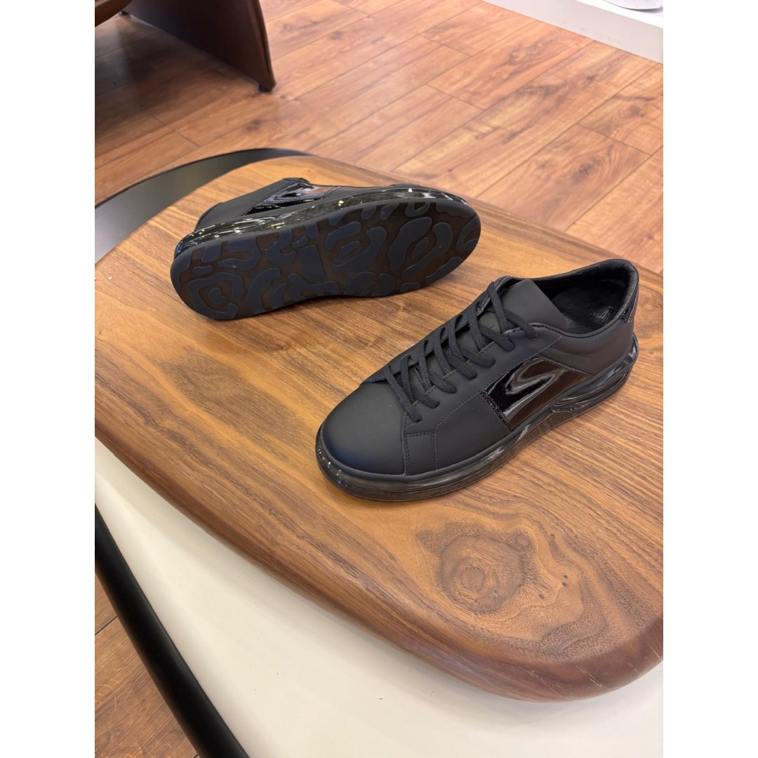 Paris Siyah Mat Rugan Detaylı Hakiki Deri Erkek Sneakers