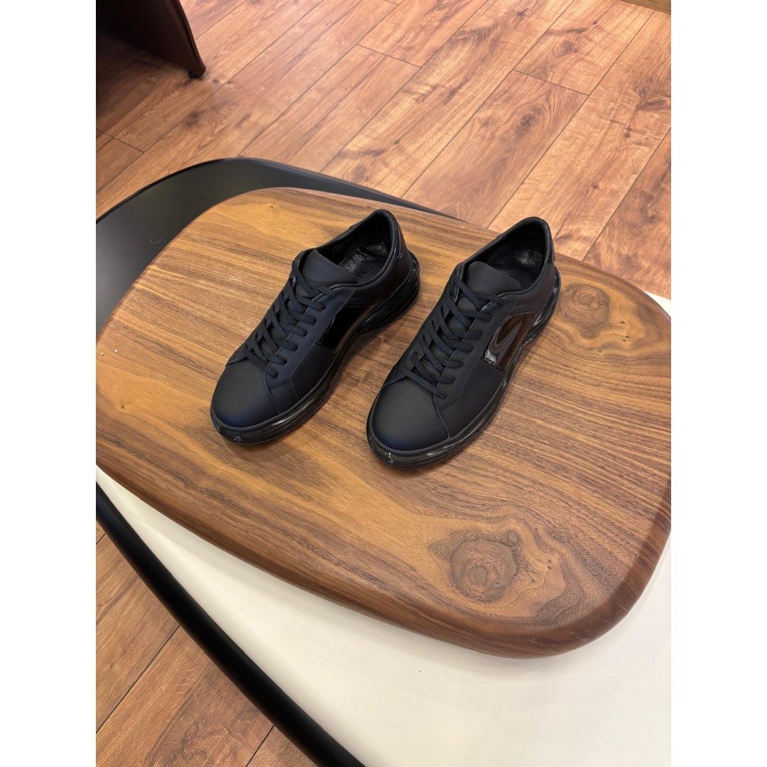 Paris Siyah Mat Rugan Detaylı Hakiki Deri Erkek Sneakers