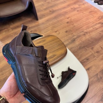 5635 Kahve Hakiki Deri Sneakers