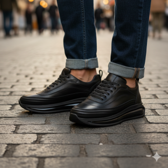 1088 Siyah Cilt Hakiki Deri Erkek Sneakers