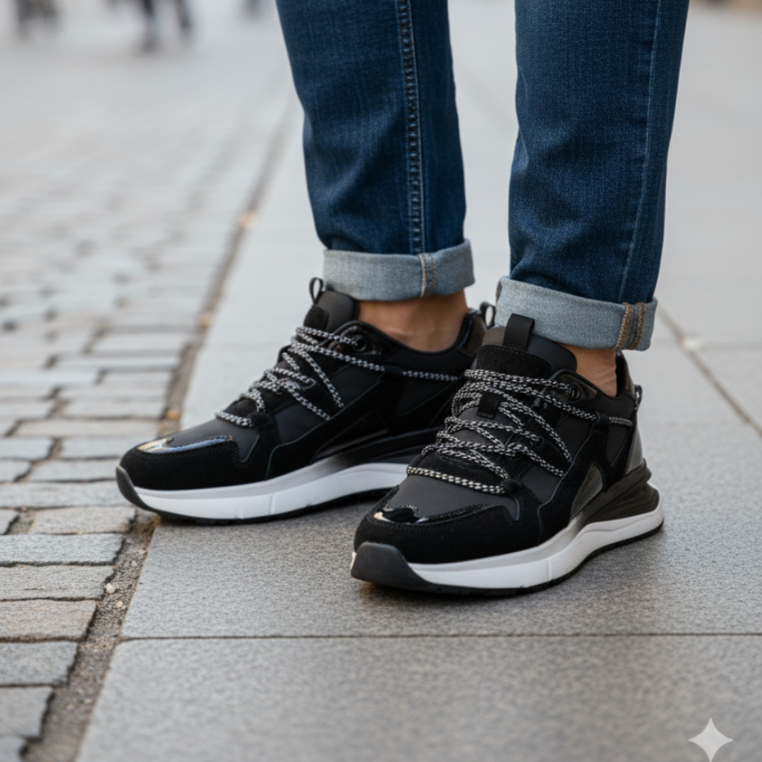 1095 Siyah Hakiki Deri Erkek Sneakers