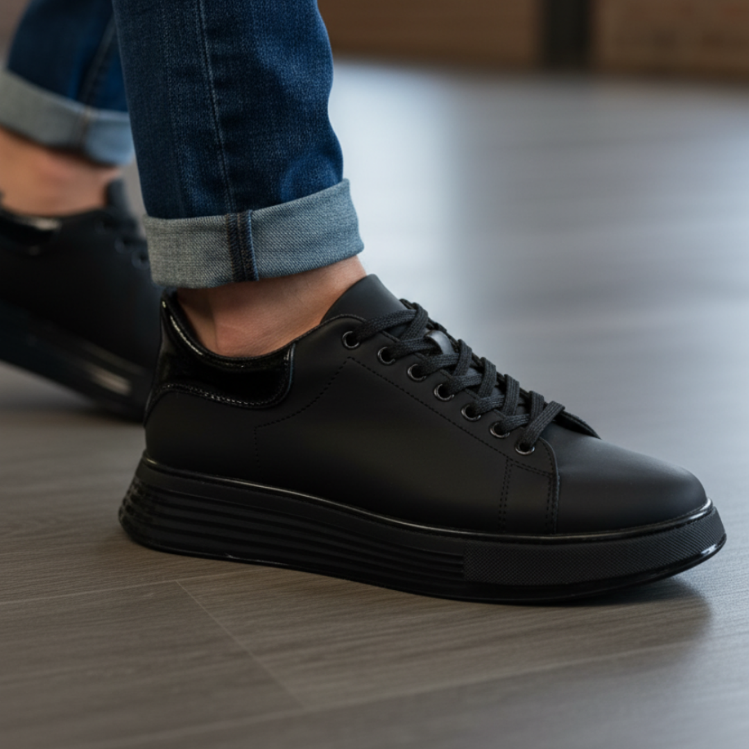 1051 Siyah Mat Hakiki Deri Erkek Sneakers