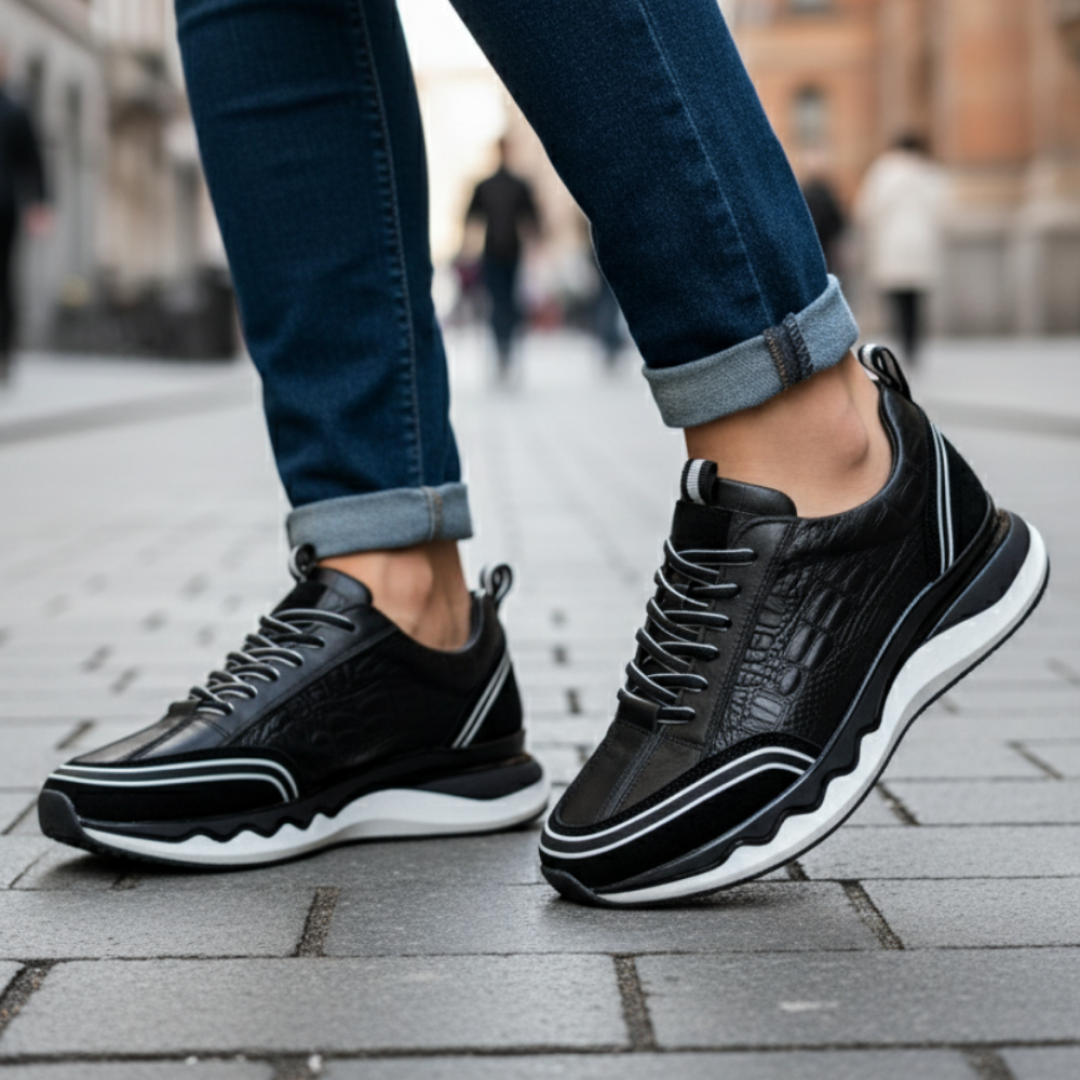 2024 Siyah Deri Hakiki Deri Erkek Sneakers