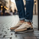 2028 Bej Nubuk Hakiki Deri Erkek Sneakers