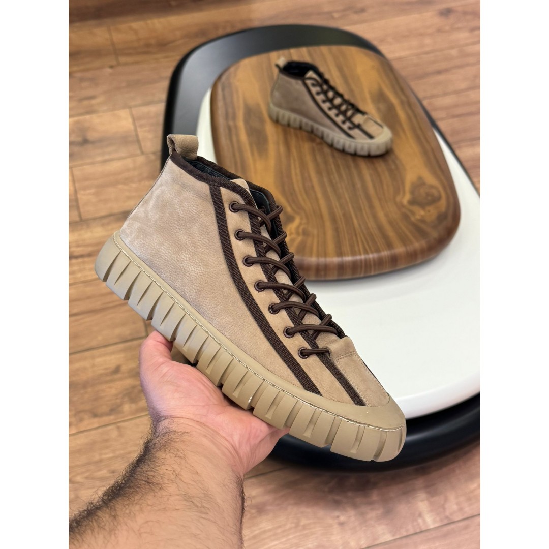 1085 Bej Nubuk Hakiki Deri Erkek Bot