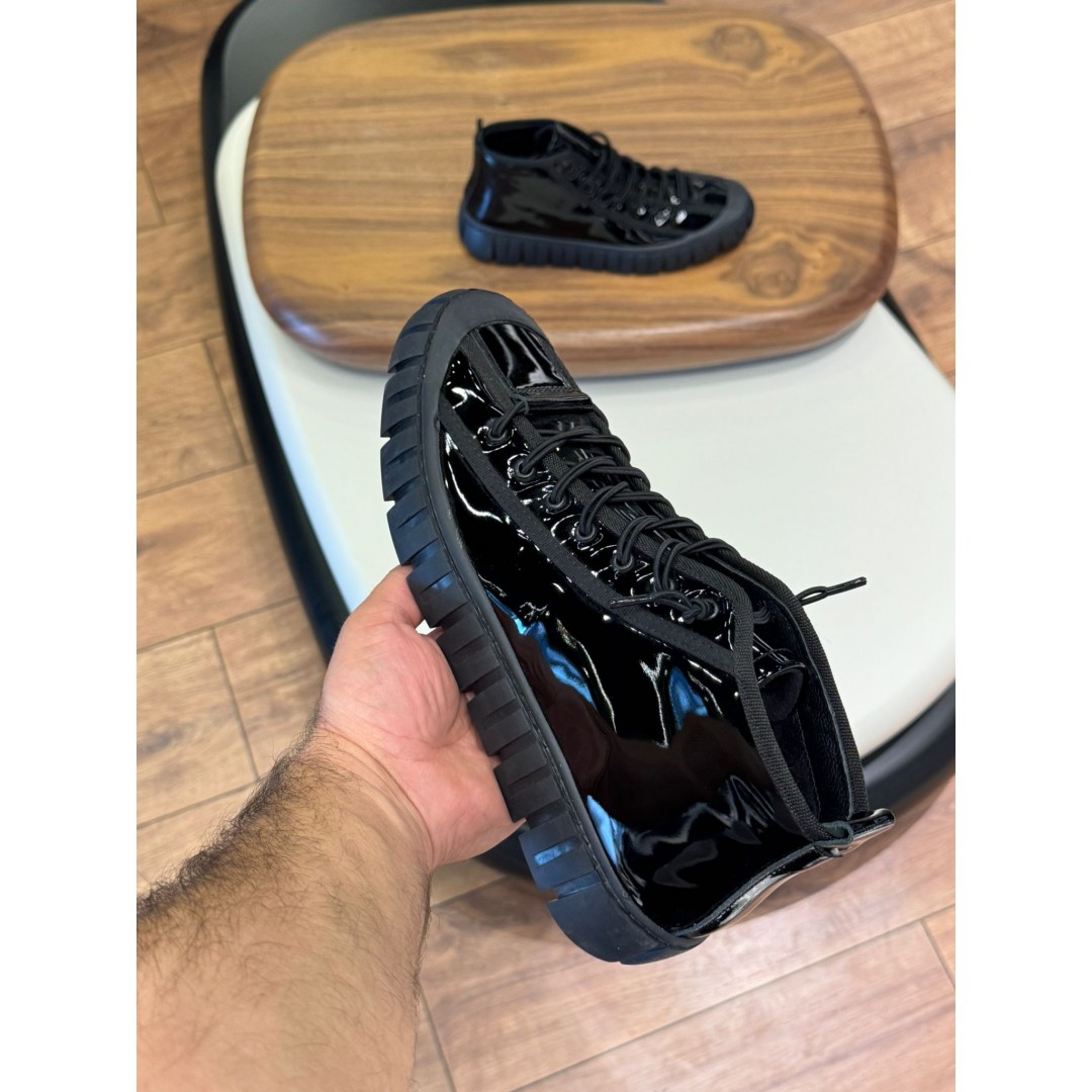 1085 Siyah Rugan Nubuk Hakiki Deri Erkek Bot