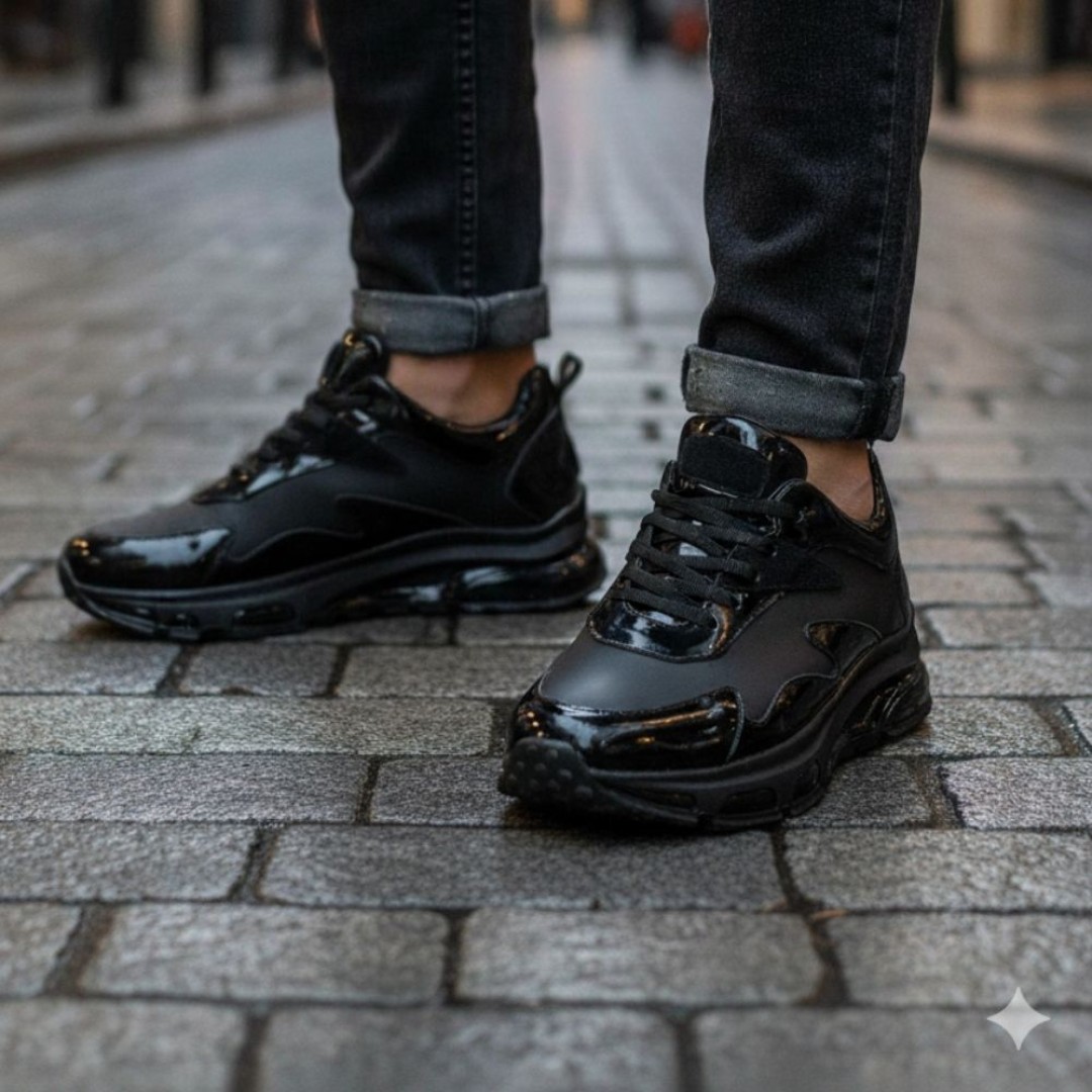 1046 Siyah Rugan Hakiki Deri Erkek Sneakers