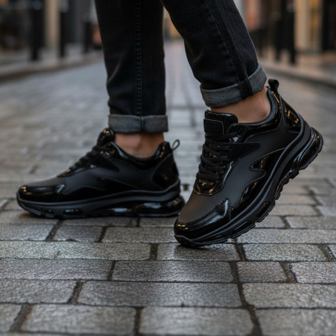 1046 Siyah Rugan Hakiki Deri Erkek Sneakers