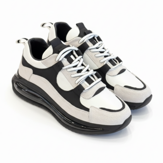 1098 Beyaz Siyah - Siyah Taban Hakiki Deri Erkek Sneakers
