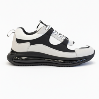 1098 Beyaz Siyah - Siyah Taban Hakiki Deri Erkek Sneakers