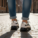 1098 Beyaz Siyah - Siyah Taban Hakiki Deri Erkek Sneakers