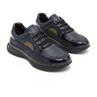 2021 Lacivert Hakiki Deri Erkek Sneakers