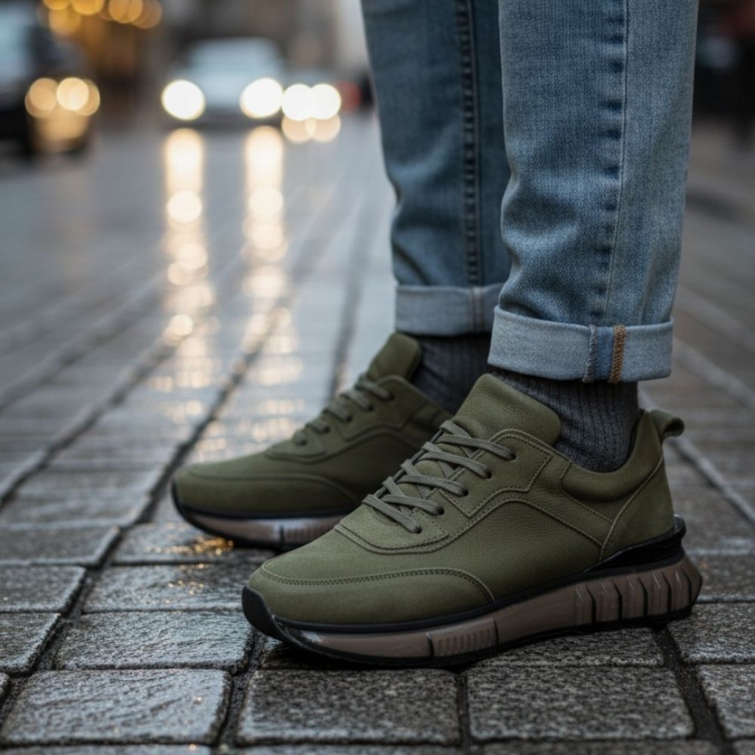 10000 Haki Hakiki Deri Erkek Sneakers