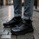 1011 Siyaha Siyah Hakiki Deri Erkek Sneakers