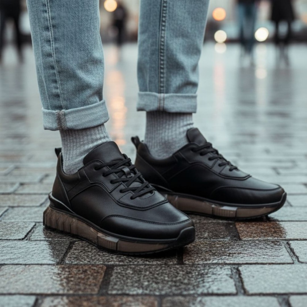 10000 Siyah Cilt Hakiki Deri Erkek Sneakers