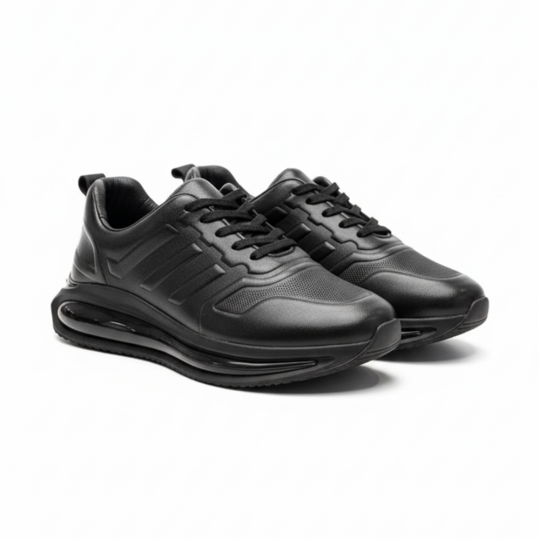 1011 Siyaha Siyah Hakiki Deri Erkek Sneakers