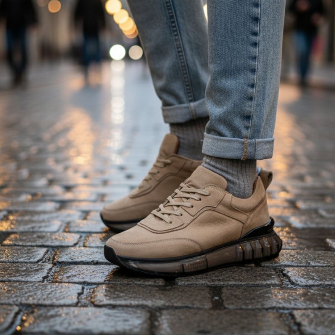 10000 Bej Hakiki Deri Erkek Sneakers