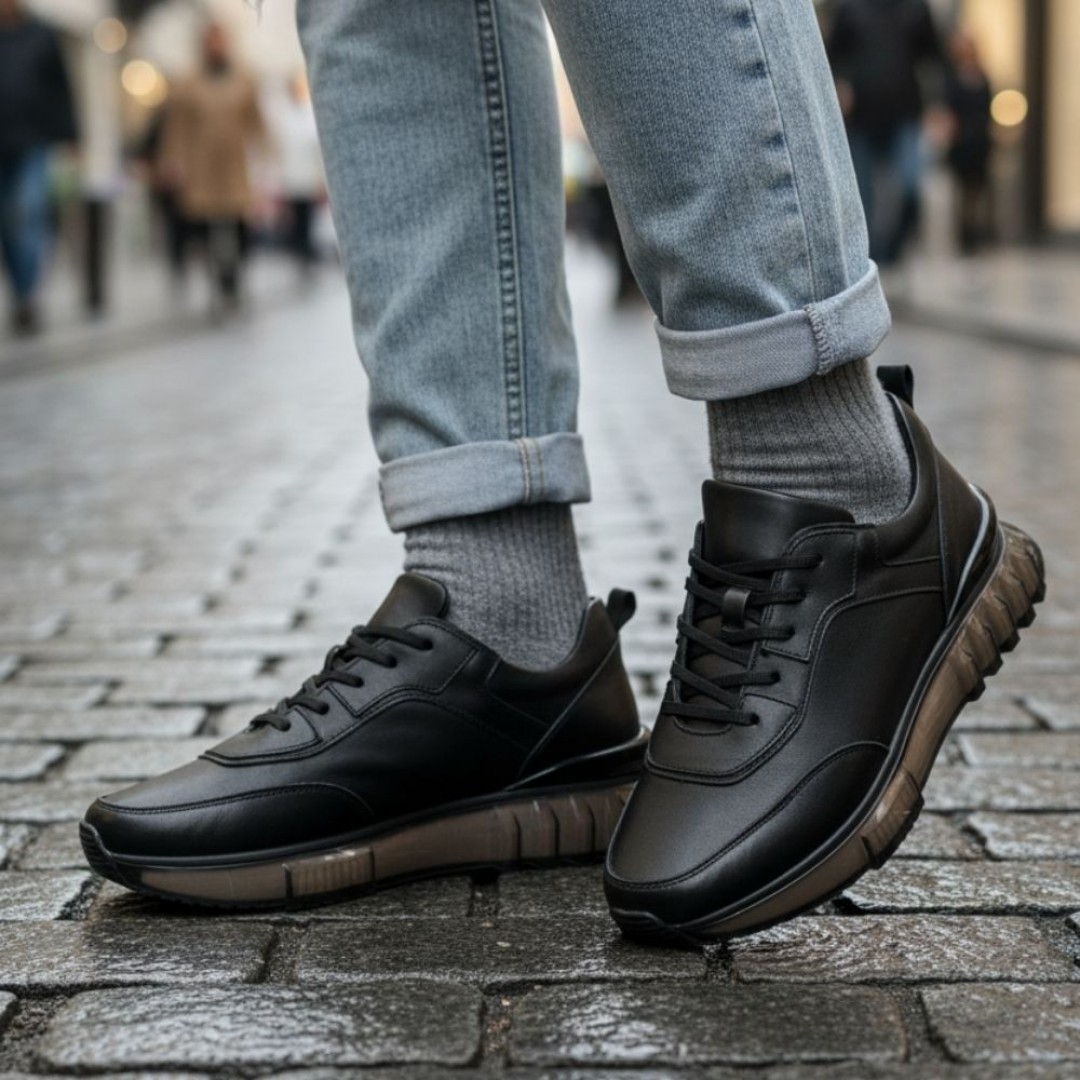 10000 Siyah Cilt Hakiki Deri Erkek Sneakers