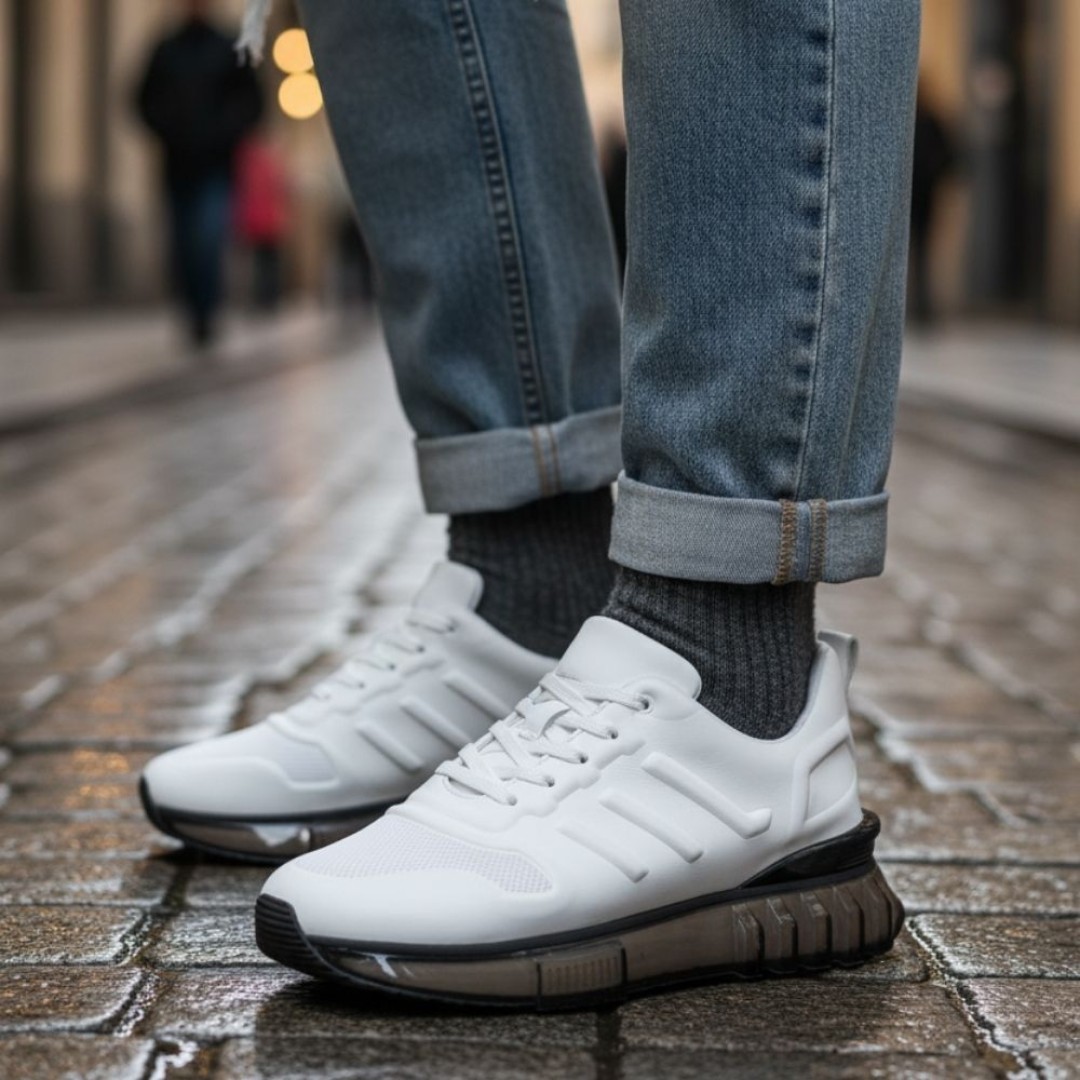 1011 Beyaz Hakiki Deri Erkek Sneakers