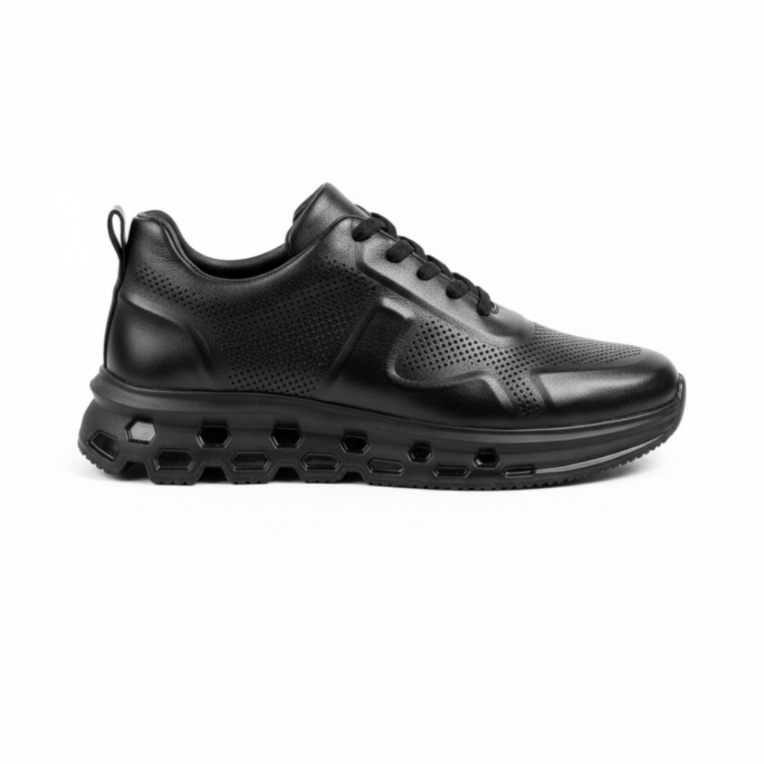 1012 Piramit Siyah Cilt Hakiki Deri Erkek Sneakers