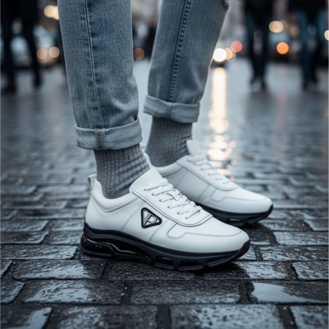 2027 Beyaz Hakiki Deri Erkek Sneakers