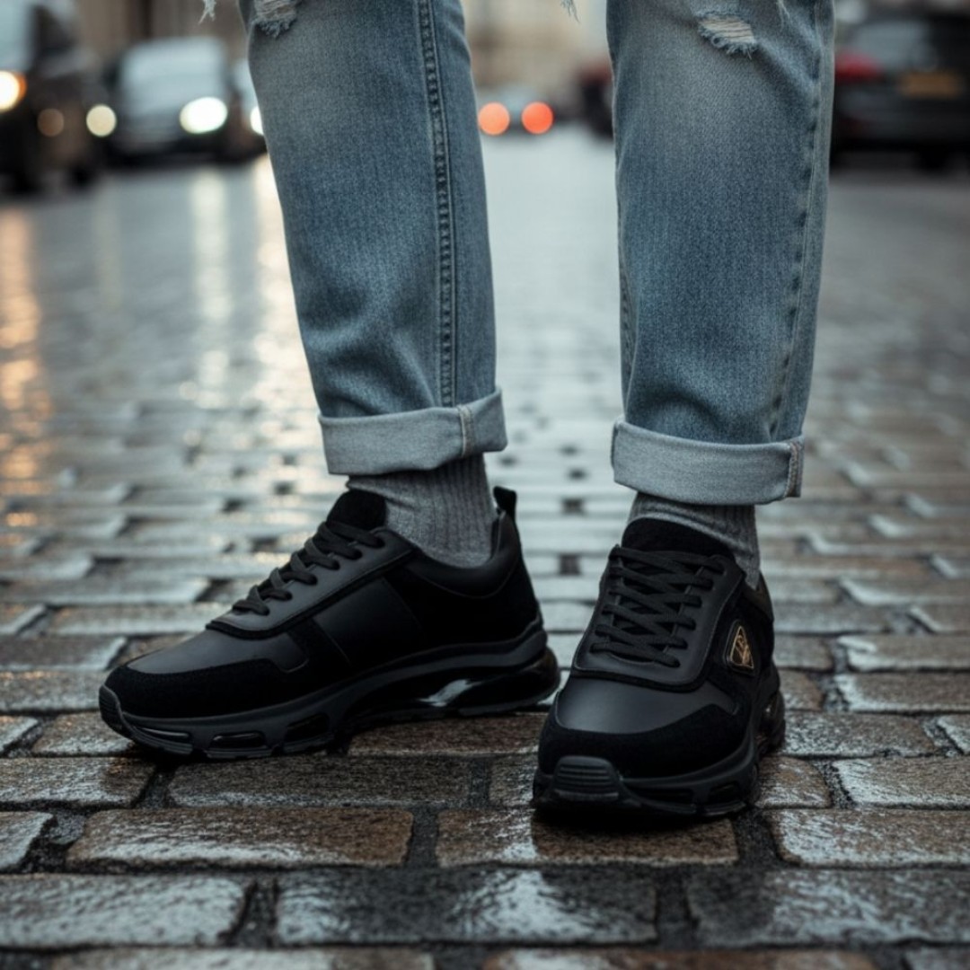 2027 Siyah Süet Hakiki Deri Erkek Sneakers