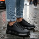 1051 Siyah Mat Boğumlu Hakiki Deri Erkek Sneakers