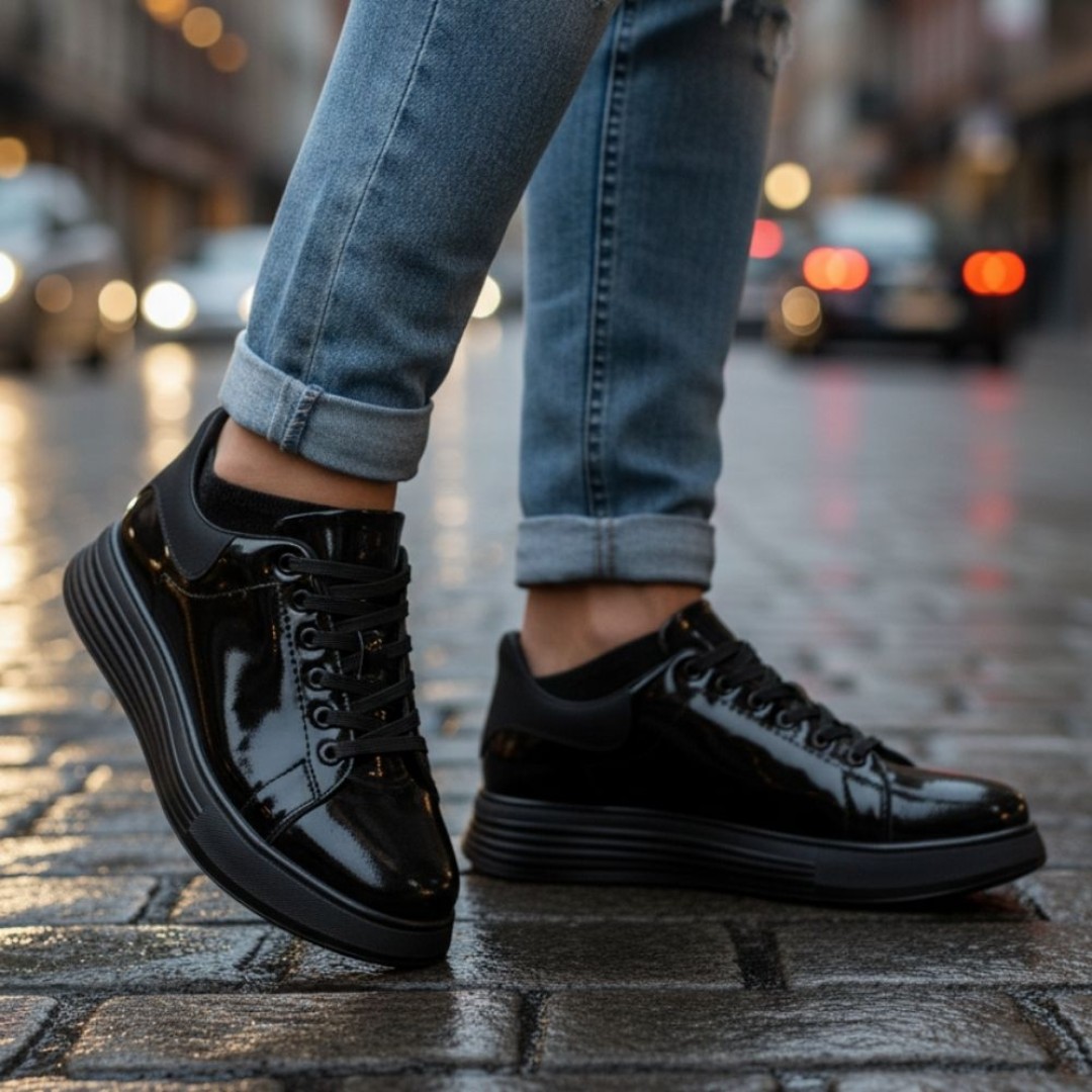 1051 Siyah Rugan Hakiki Deri Erkek Sneakers